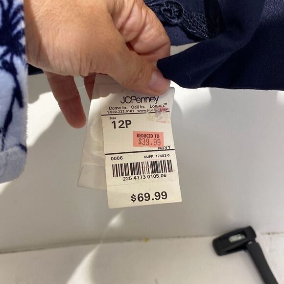 Liz Baker Women's Navy Blue Embroidered Front Blazer Jacket Size 12P NWT - Picture 4 of 9